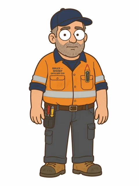 Bruce, a local electrician in his work clothes with a voltage tester.