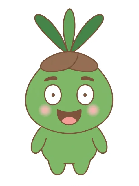 Kauri, a small green kauri seed character with leaves on his head.