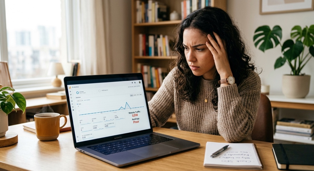 A website traffic dashboard and search visibility plan for a small business.